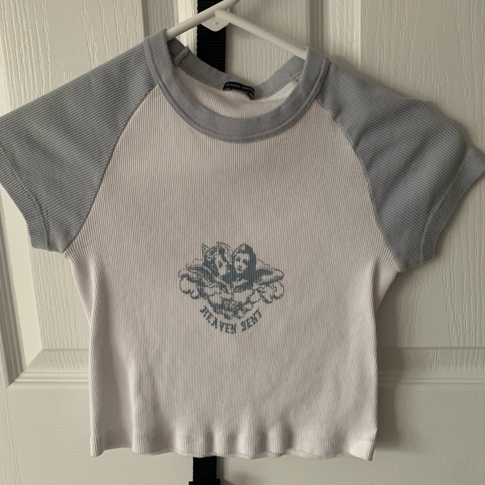 Brandy Melville John Galt Heaven Sent Blue and White Angel Crop Top One Size
